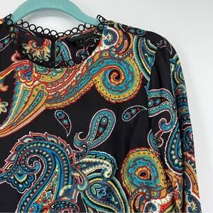 J. Crew Silk Paisley Vibrant Cutout Long Sleeves Roundneck Twill Multi Blouse